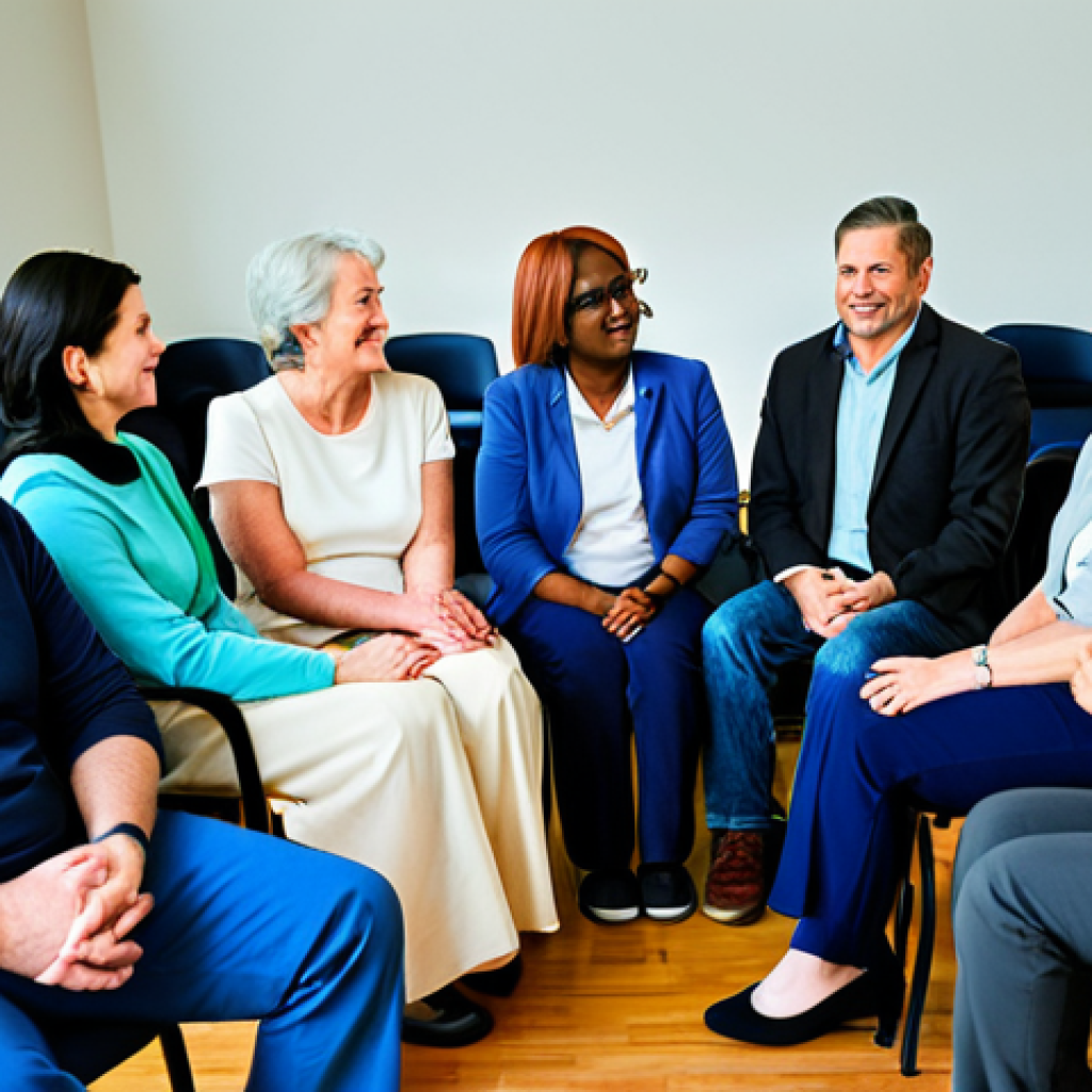 암 환자 간호 - **

"A support group meeting in a brightly lit community center, several adults seated in a circle, ...