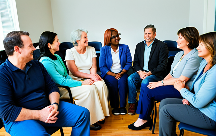 암 환자 간호 - **

"A support group meeting in a brightly lit community center, several adults seated in a circle, ...