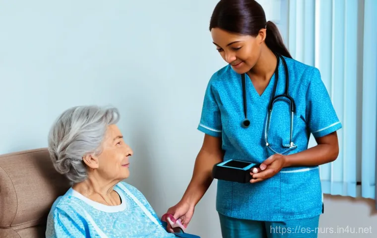 노인 간호사 및 요양보호사 차이 - **Prompt 1: Professional Geriatric Nurse Providing Medical Care**
    "A compassionate female geriat...