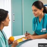 Home 21 혈액 및 면역계 간호 - A detailed clinical nursing scene in a modern hospital setting showing a female nurse of Hispanic de...