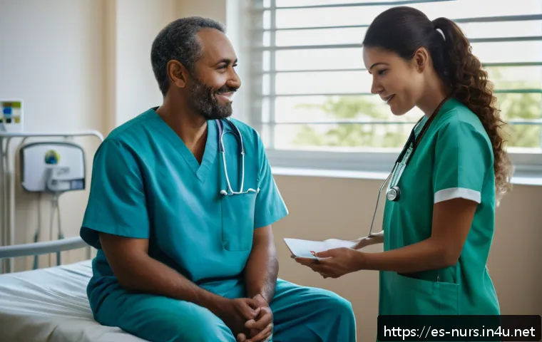 정신과 병동 간호사 역할 - A compassionate psychiatric nurse gently engaging with a patient in a hospital setting, both sitting...