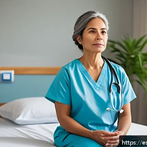 Home 31 정신 건강 간호 중재 - A serene hospital room scene featuring a middle-aged Hispanic female patient practicing mindfulness ...