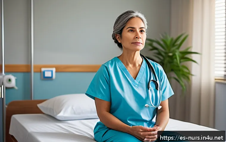 정신 건강 간호 중재 - A serene hospital room scene featuring a middle-aged Hispanic female patient practicing mindfulness ...