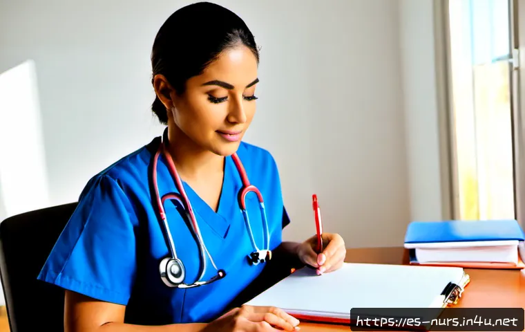 간호사 면접 준비 및 합격 전략 - Photorealistic scene of a confident Hispanic female nursing candidate in neat professional scrubs pr...