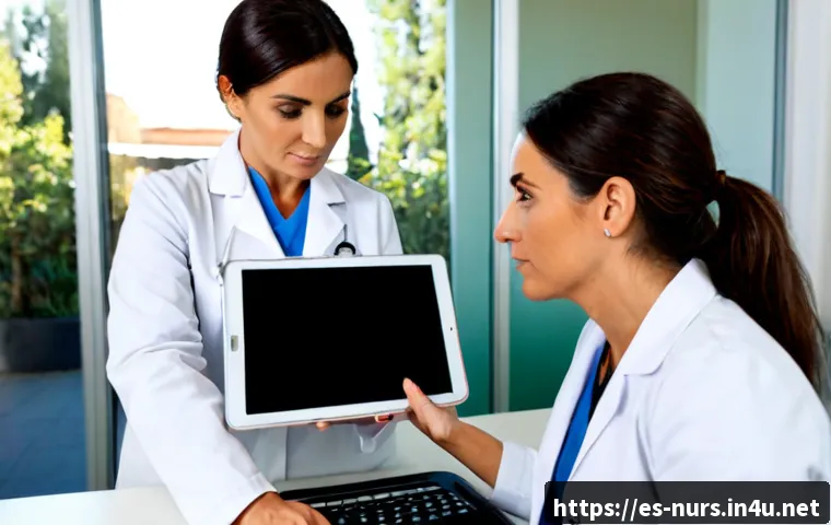 임상 판단과 의사 결정 - Photorealistic Spanish primary care physician in a bright Madrid clinic, thoughtfully comparing a pa...