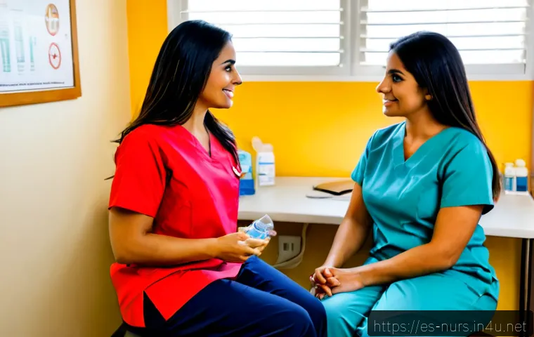 알코올 및 약물중독 간호 - Photorealistic addiction recovery nursing consultation in a warm Spanish-speaking community health c...